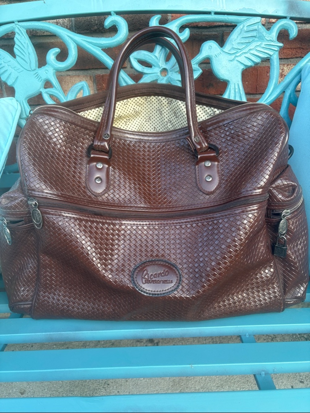Ricardo Brown Woven Leather Weekender Bag vintage luggage. - Picture 2 of 8